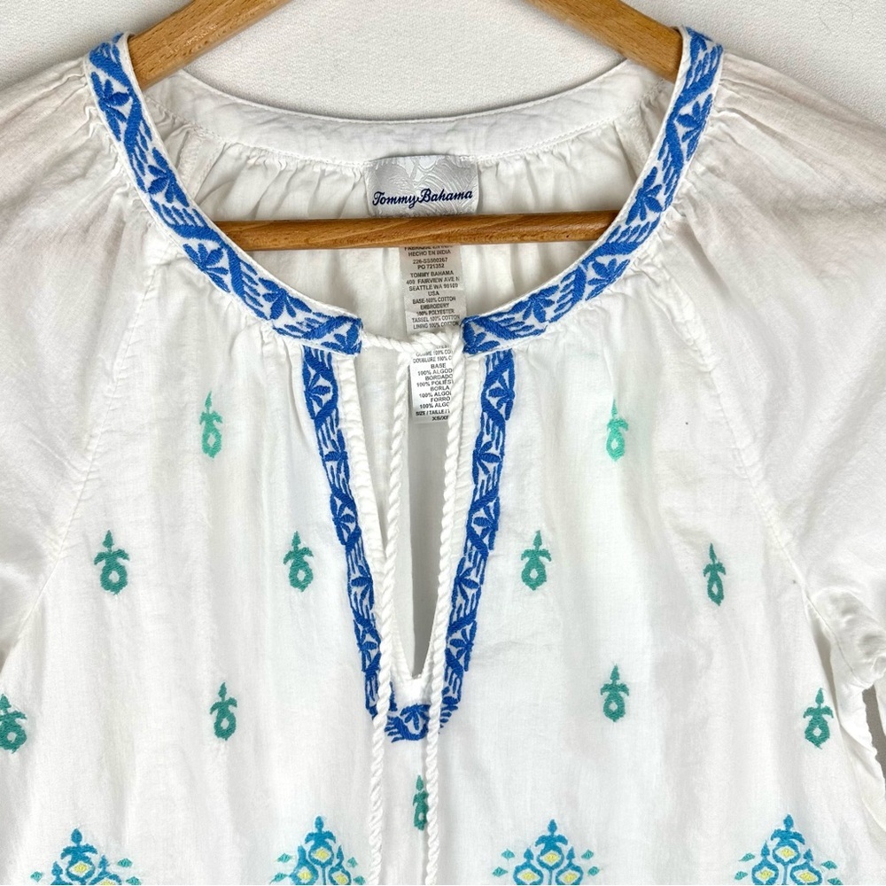 Tommy Bahama Watercolor Cotton-Voile Embroidered Split Neck Dress Resort Beach - Picture 3 of 11